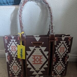 Wrangler Brown & Cream Southwestern Pattern Tote with Rust Accents